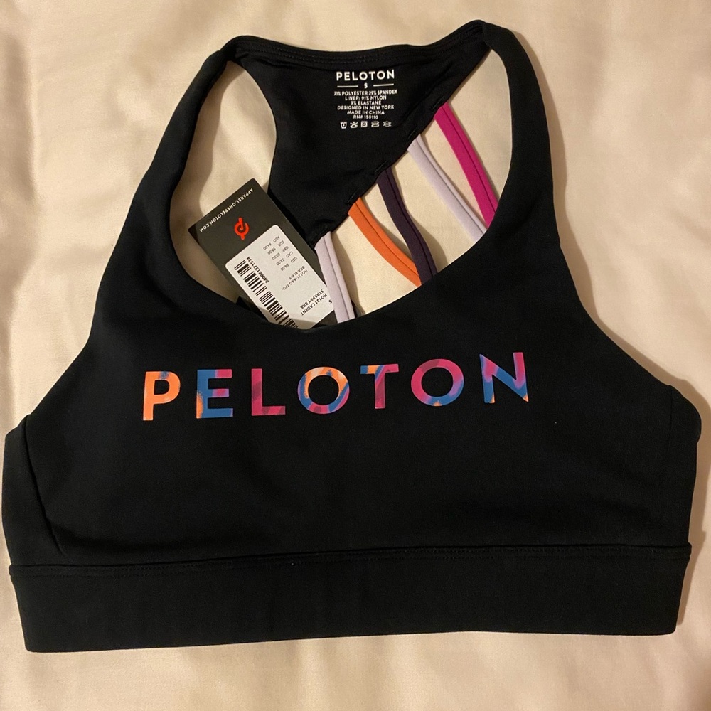 Peloton Women's Black Multicolor Logo Sports Bra - Picture 1 of 5